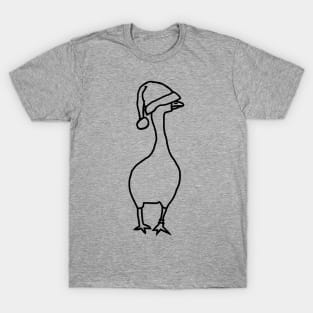 Goose Wearing Stolen Christmas Santa Hat Minimal Line Drawing T-Shirt